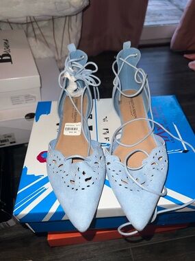 Payless Light Blue Lace-Up Pointed Flats with Cutout Detail